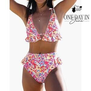 Sporlike Adjustable Triangle Ruffle Bikini Swimsuit Size S